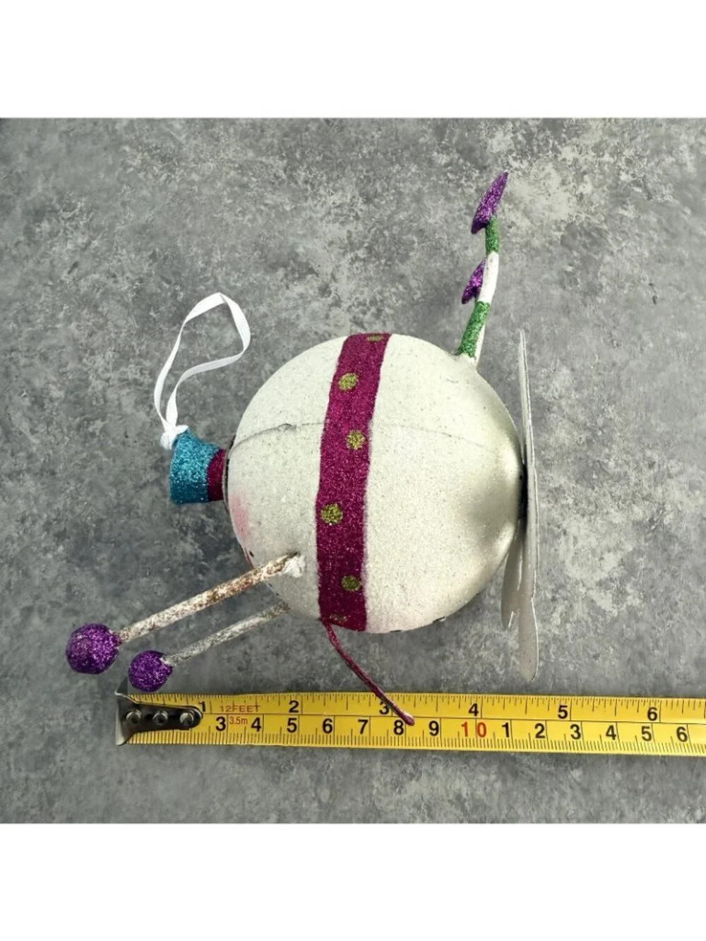 Pier 1 Snowball Snowman Ornament Top Hat Glitter Scarf Rolling Sliding
